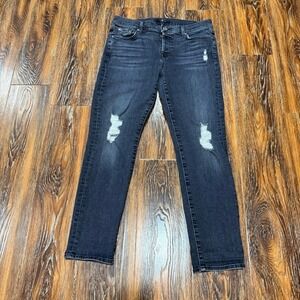7 For All Mankind Women's Size 28 Black Distressed Ankle Jeans Stretch 31X27